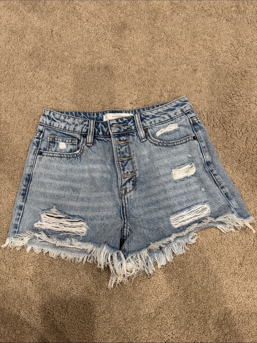 Women’s Light Blue Distressed High-Rise Denim Shorts